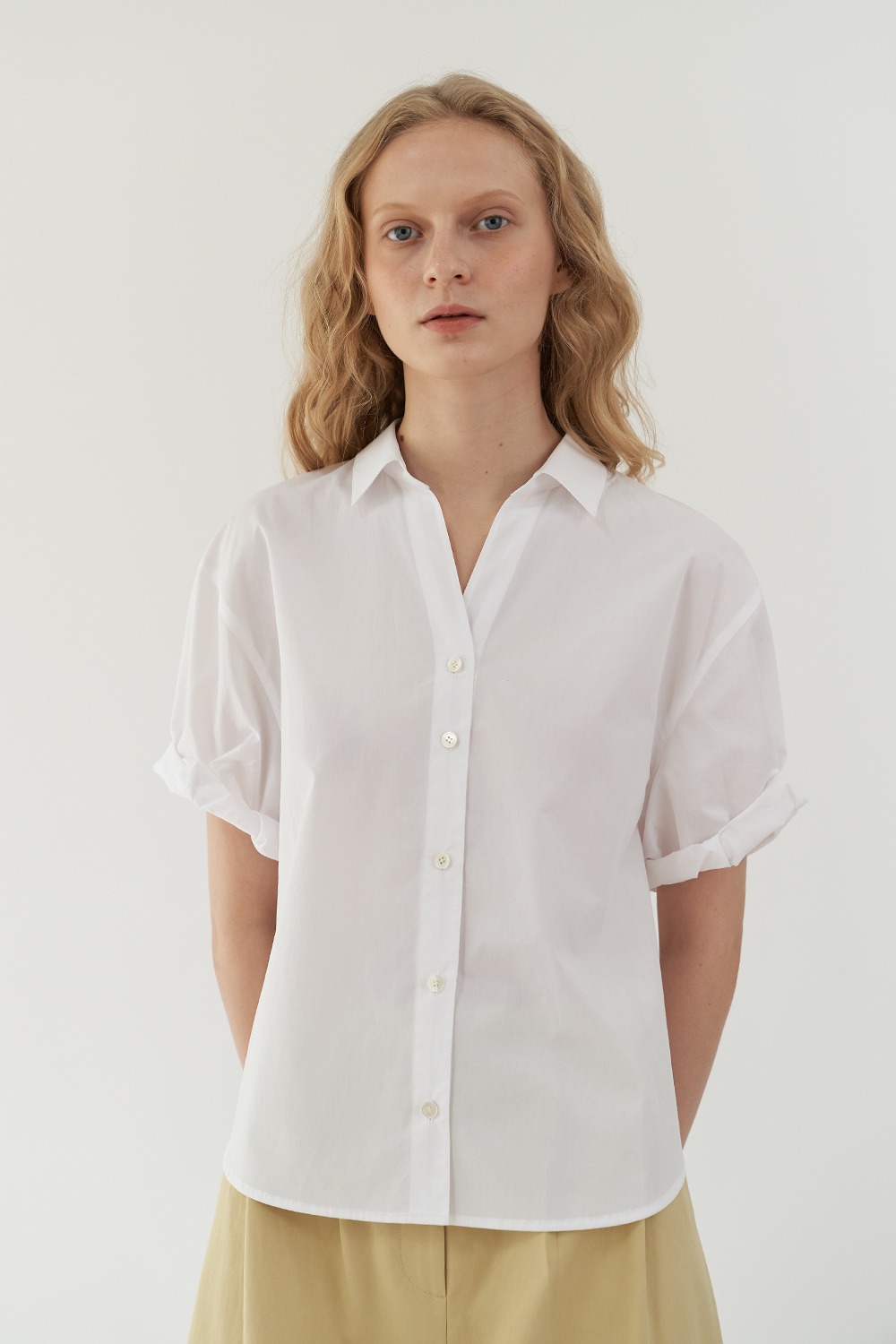 Roll-up cotton shirt ( Off white )