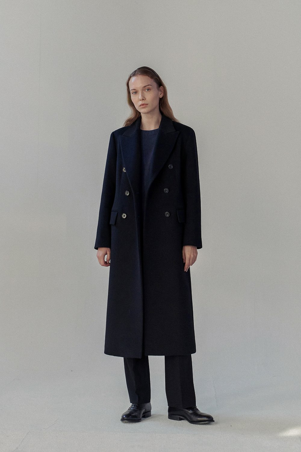 Double Breasted Cashmere Coat (Navy)