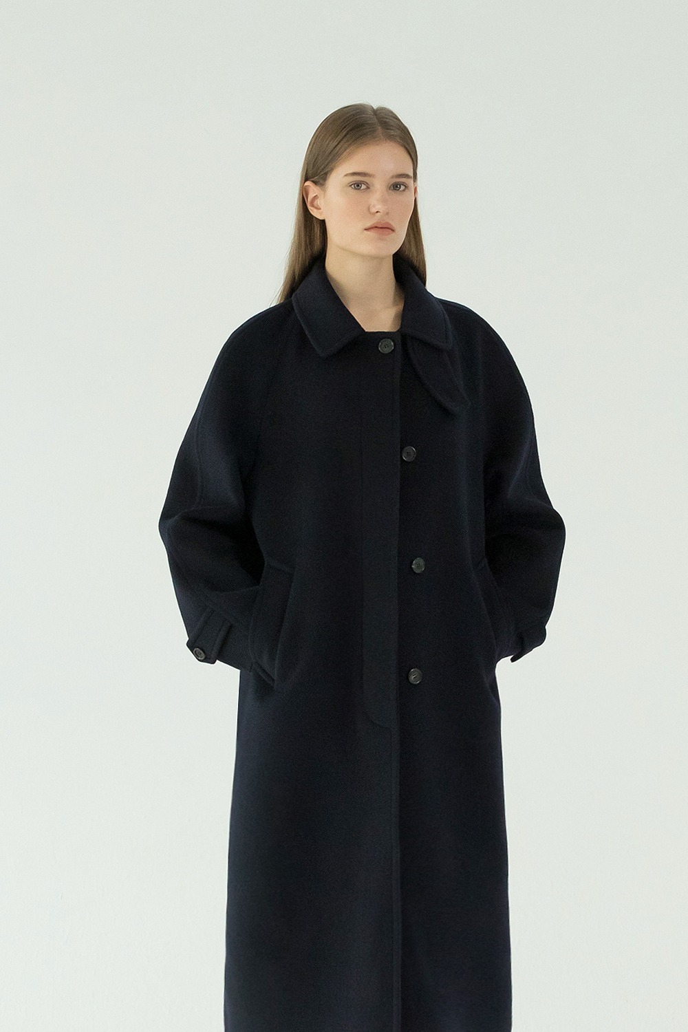 Cashmere balmacan Coat (Navy)