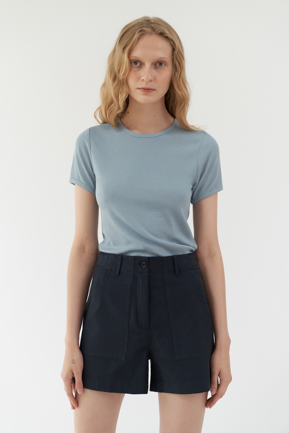 [-20%] Ribbed Slim T-Shirt ( Powder blue )