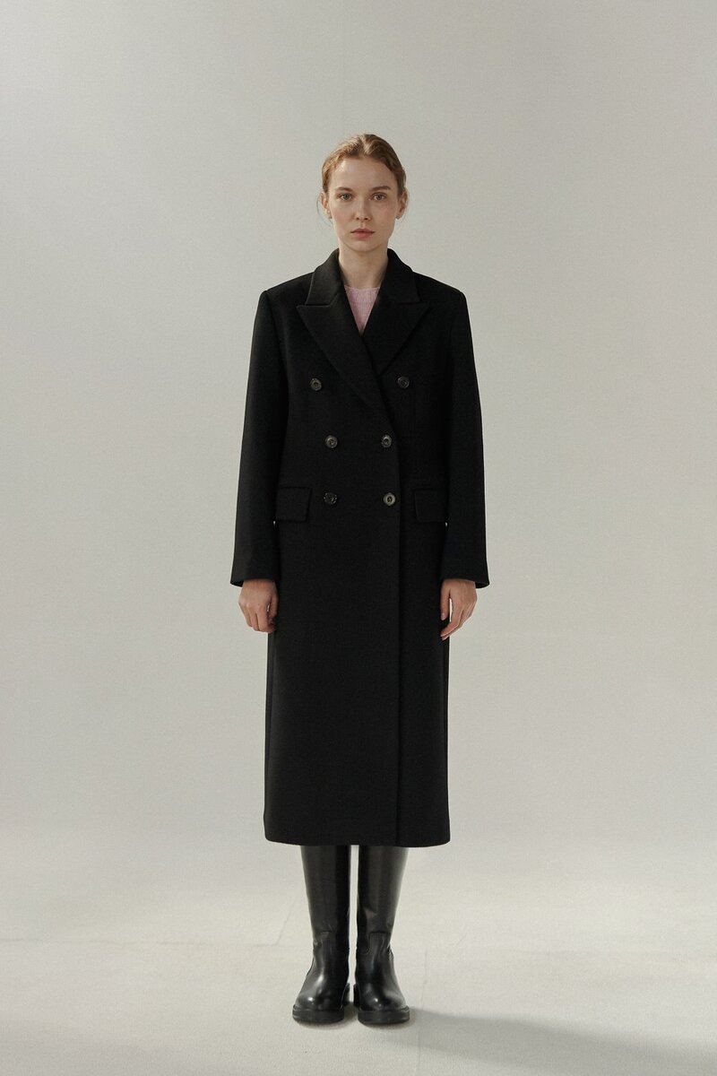 Double Breasted Cashmere Coat (Black)